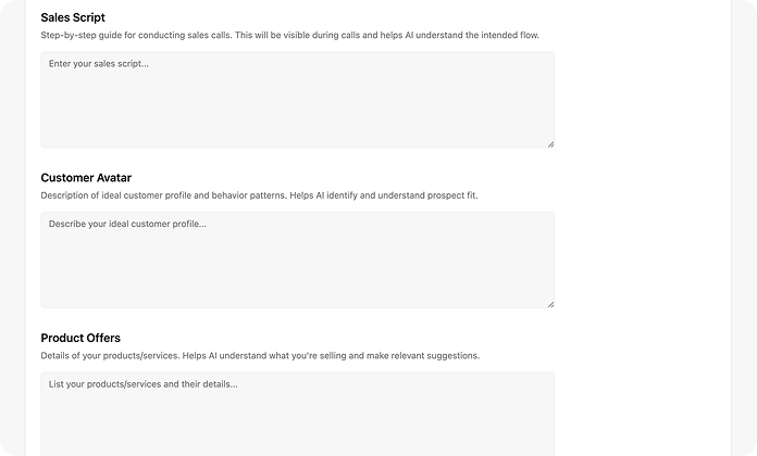 Load Your Sales Scripts & Customer Insights